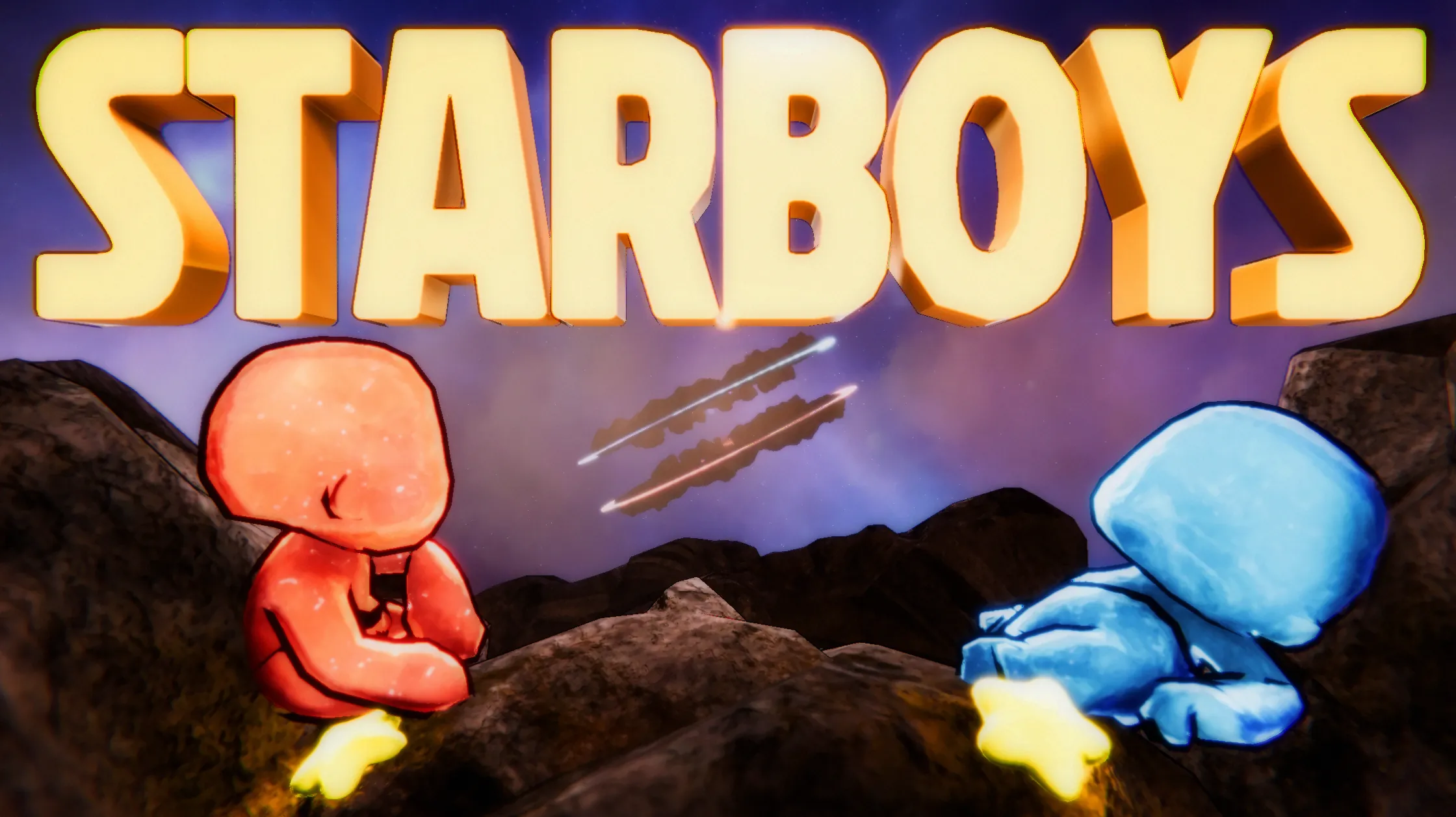 red and blue starboys facing each other across a rocky arena beneath the game logo